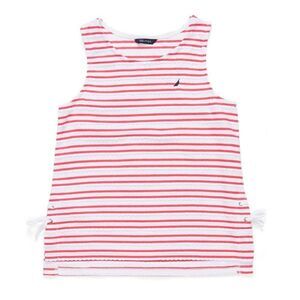 Nautica Girls size 6 Pink and White Striped Scallop Laced Tank Top